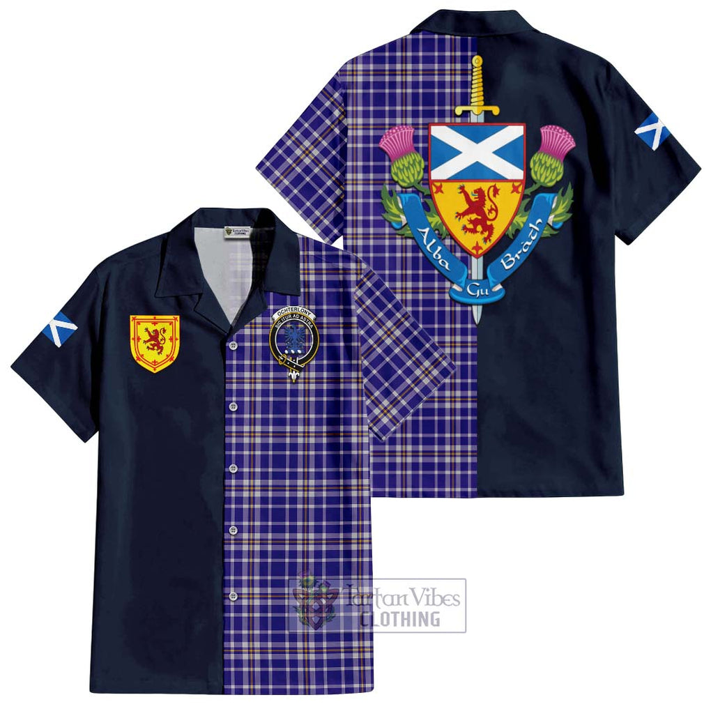 Ochterlony Tartan Hawaiian Shirt Alba with Scottish Lion Royal Arm Half Style Kid - Tartan Vibes Clothing