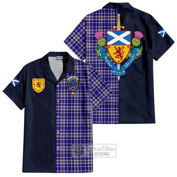Ochterlony Tartan Hawaiian Shirt Alba with Scottish Lion Royal Arm Half Style Kid - Tartan Vibes Clothing