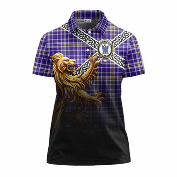 Ochterlony Crest Tartan Women's Polo Shirt with Golden Lion Emblem Celtic Style Women - Tartan Vibes Clothing