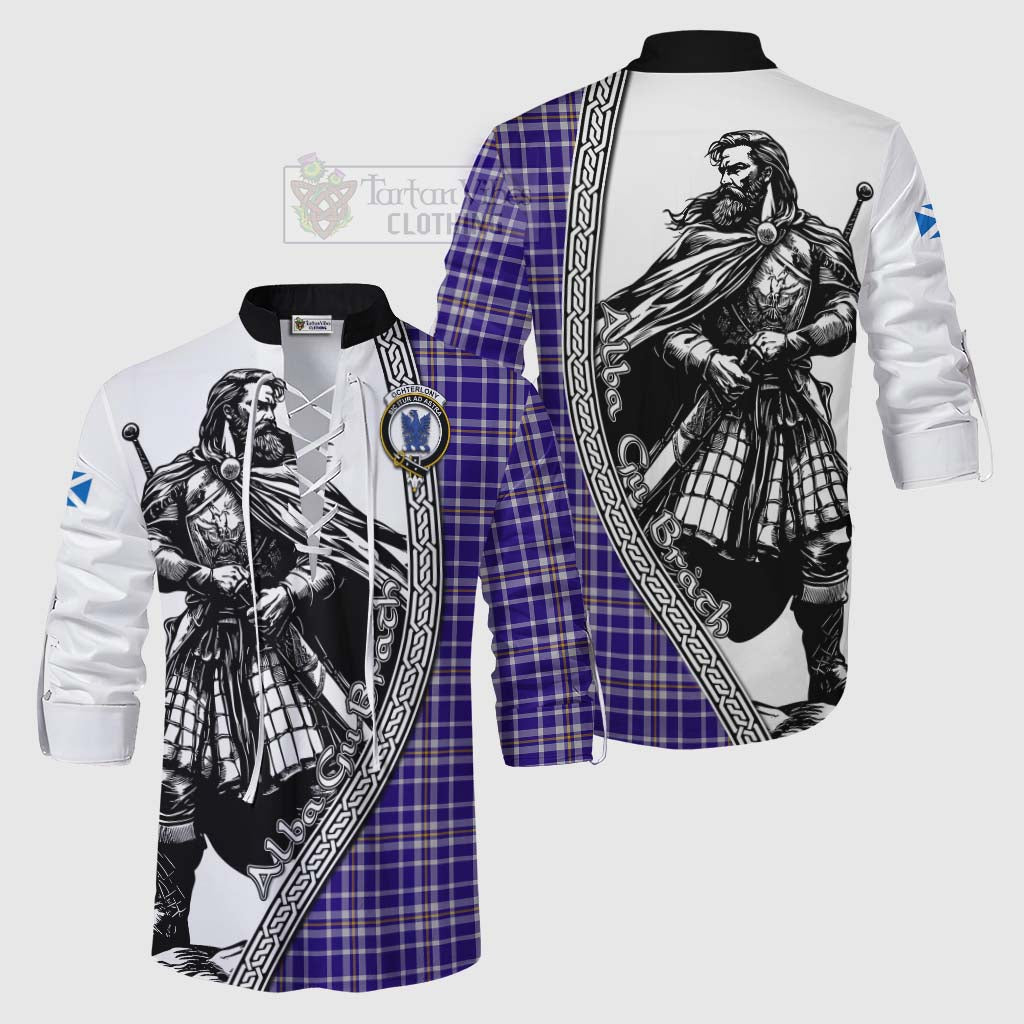Ochterlony Tartan Clan Crest Ghillie Kilt Shirt with Highlander Warrior Celtic Style Men - Tartan Vibes Clothing