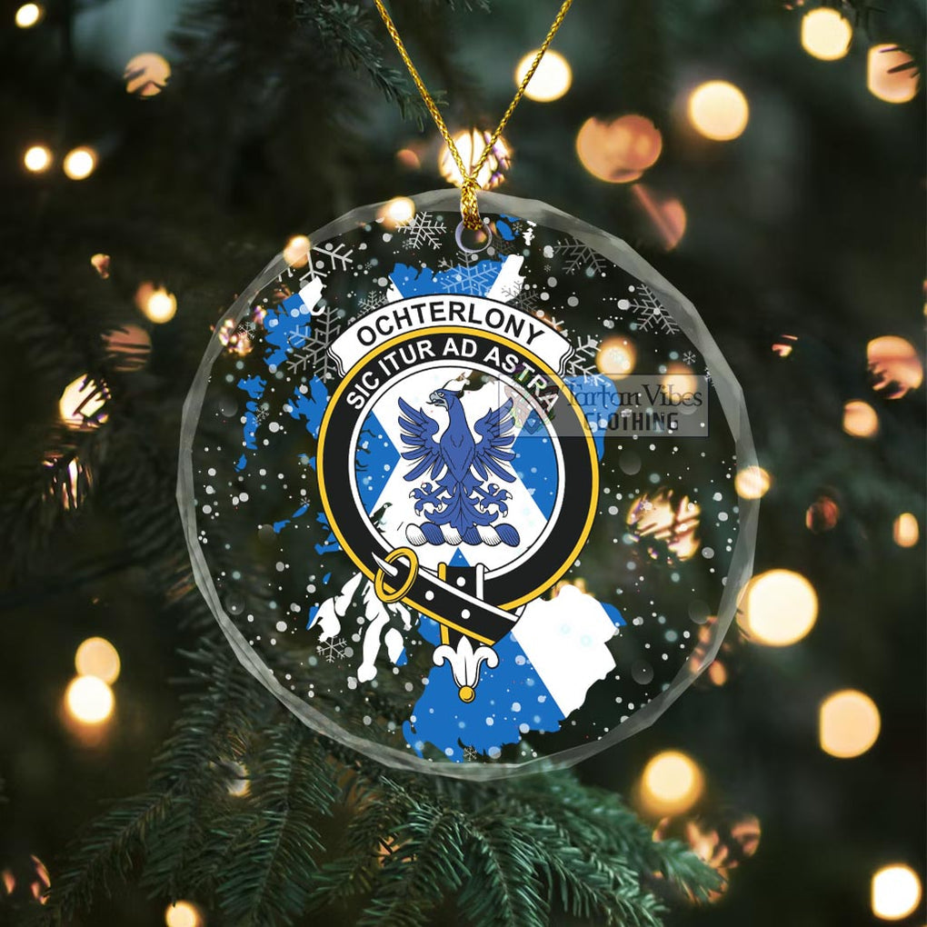 Ochterlony Clan Crest Christmas Glass Ornament with Scotland Map Transparent Glass Circle - 2D-tartanvibesclothing