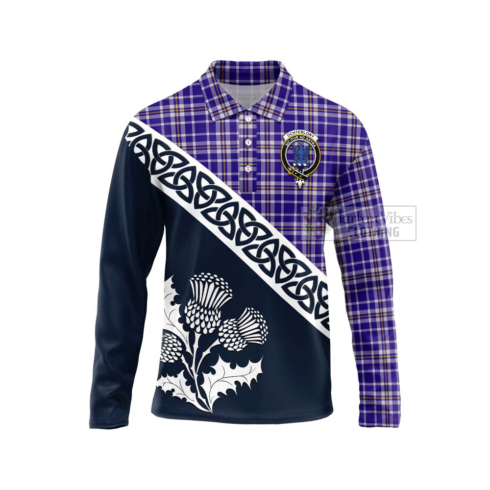 Ochterlony Tartan Long Sleeve Polo Shirt Featuring Thistle and Scotland Map Unisex - Tartan Vibes Clothing