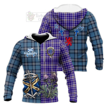 Ochterlony Tartan Knitted Hoodie Happy St. Andrew's Day Half Tartan Style Unisex Knitted Pullover Hoodie - Tartan Vibes Clothing