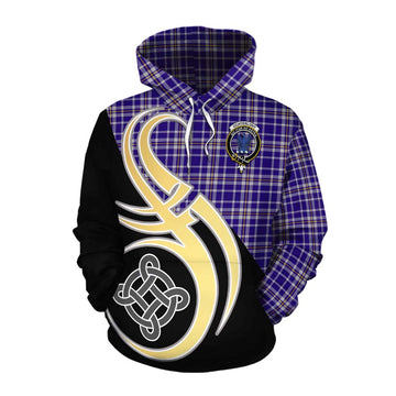 Ochterlony Tartan Cotton Hoodie with Family Crest and Celtic Symbol Style Pullover Hoodie XS - Tartan Vibes Clothing