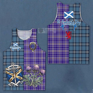 Ochterlony Tartan Men's Tank Top Happy St. Andrew's Day Half Tartan Style Men - Tartan Vibes Clothing