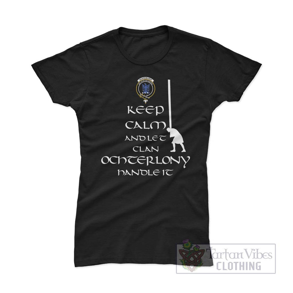 Ochterlony Clan Women's T-Shirt: Keep Calm and Let the Clan Handle It Caber Toss Highland Games Style Pink Azalea - 2D-tartanvibesclothing