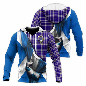 Ochterlony Tartan Knitted Hoodie with Family Crest Scotland Patriotic Style Unisex Knitted Pullover Hoodie - Tartan Vibes Clothing