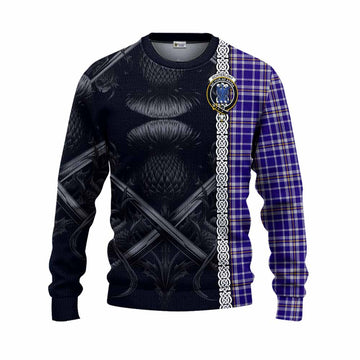 Ochterlony Tartan Knitted Sweater with Family Crest Cross Sword Thistle Celtic Vibes Unisex - Tartan Vibes Clothing