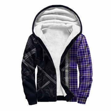 Ochterlony Tartan Sherpa Hoodie with Family Crest Cross Sword Thistle Celtic Vibes Unisex S - Tartan Vibes Clothing