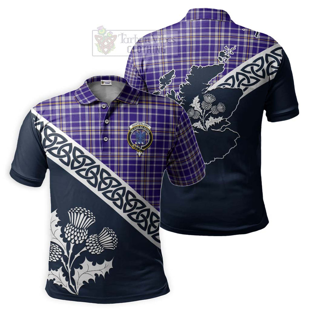 Ochterlony Tartan Polo Shirt Featuring Thistle and Scotland Map Kid - Tartanvibesclothing Store