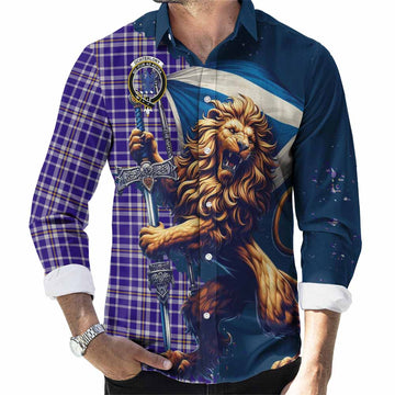 Ochterlony Tartan Family Crest Long Sleeve Button Shirt with Scottish Majestic Lion Men's Shirt S - Tartan Vibes Clothing