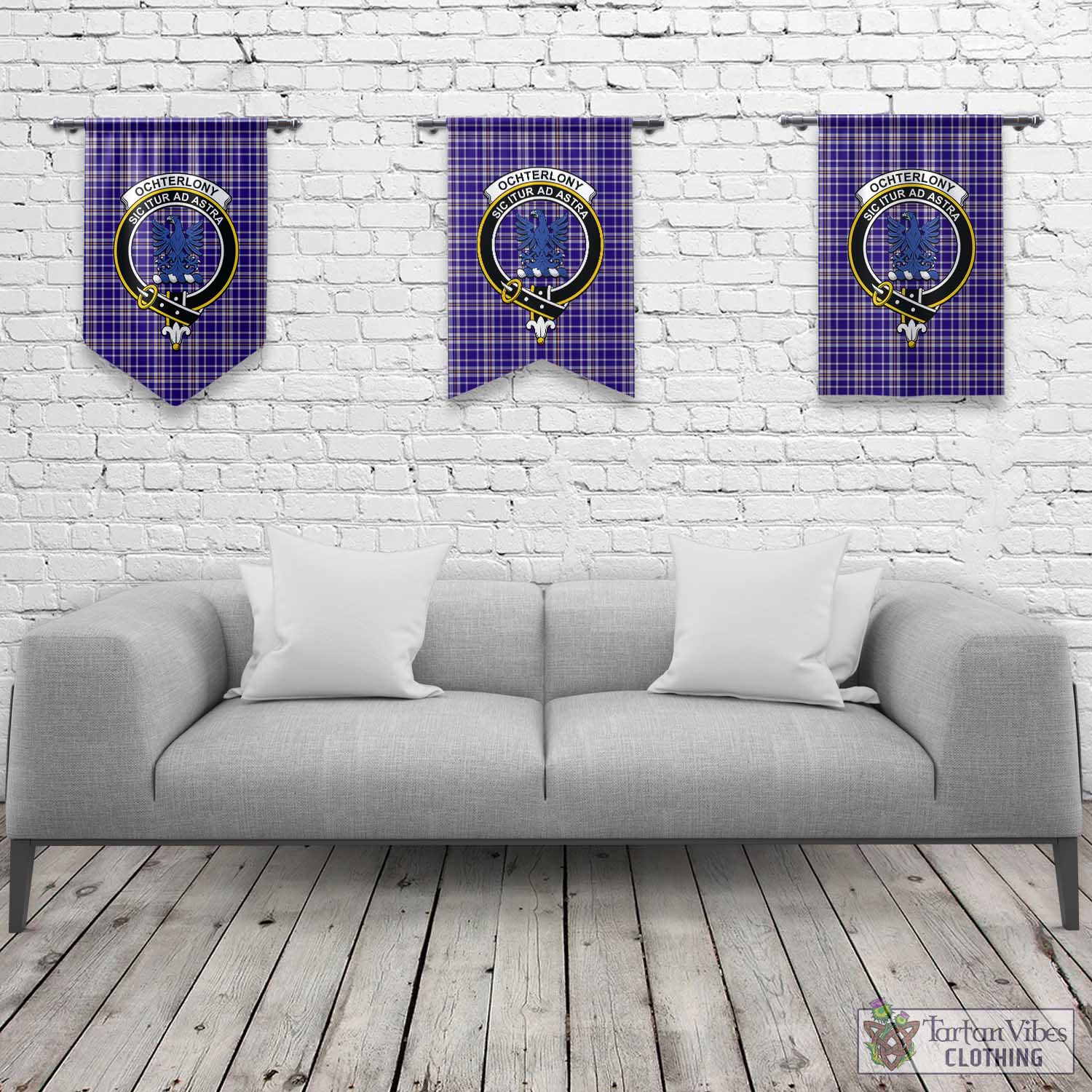 Ochterlony Tartan Gonfalon, Tartan Banner with Family Crest Rectangle - Tartan Vibes Clothing