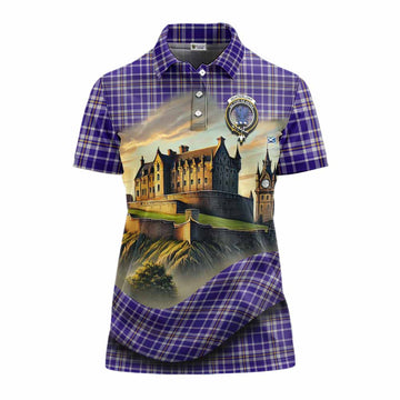 Ochterlony Tartan Family Crest Women's Polo Shirt with Scottish Ancient Castle Style Women - Tartan Vibes Clothing
