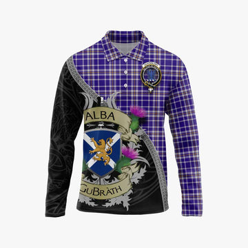 Ochterlony Tartan Family Crest Long Sleeve Polo Shirt Lion Rampant Royal Thistle Shield Celtic Inspired Unisex - Tartan Vibes Clothing