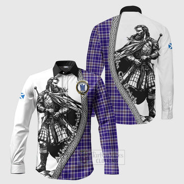 Ochterlony Tartan Clan Crest Long Sleeve Button Shirt with Highlander Warrior Celtic Style Men's Shirt S - Tartan Vibes Clothing