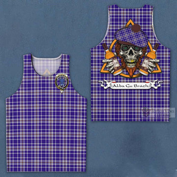 Ochterlony Tartan Men's Tank Top with Family Crest and Bearded Skull Holding Bottles of Whiskey Men - Tartan Vibes Clothing