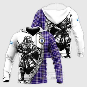 Ochterlony Tartan Clan Crest Knitted Hoodie with Highlander Warrior Celtic Style Unisex Knitted Pullover Hoodie - Tartan Vibes Clothing