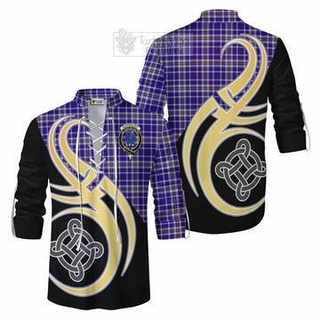 Ochterlony Tartan Ghillie Kilt Shirt with Family Crest and Celtic Symbol Style Men - Tartan Vibes Clothing