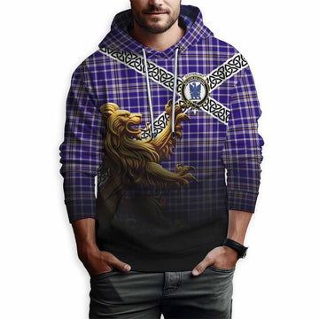 Tartan Vibes Clothing Ochterlony Crest Tartan Hoodie with Golden Lion Emblem Celtic Style
