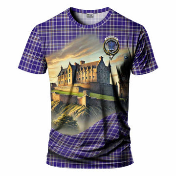 Ochterlony Tartan Family Crest T-Shirt with Scottish Ancient Castle Style