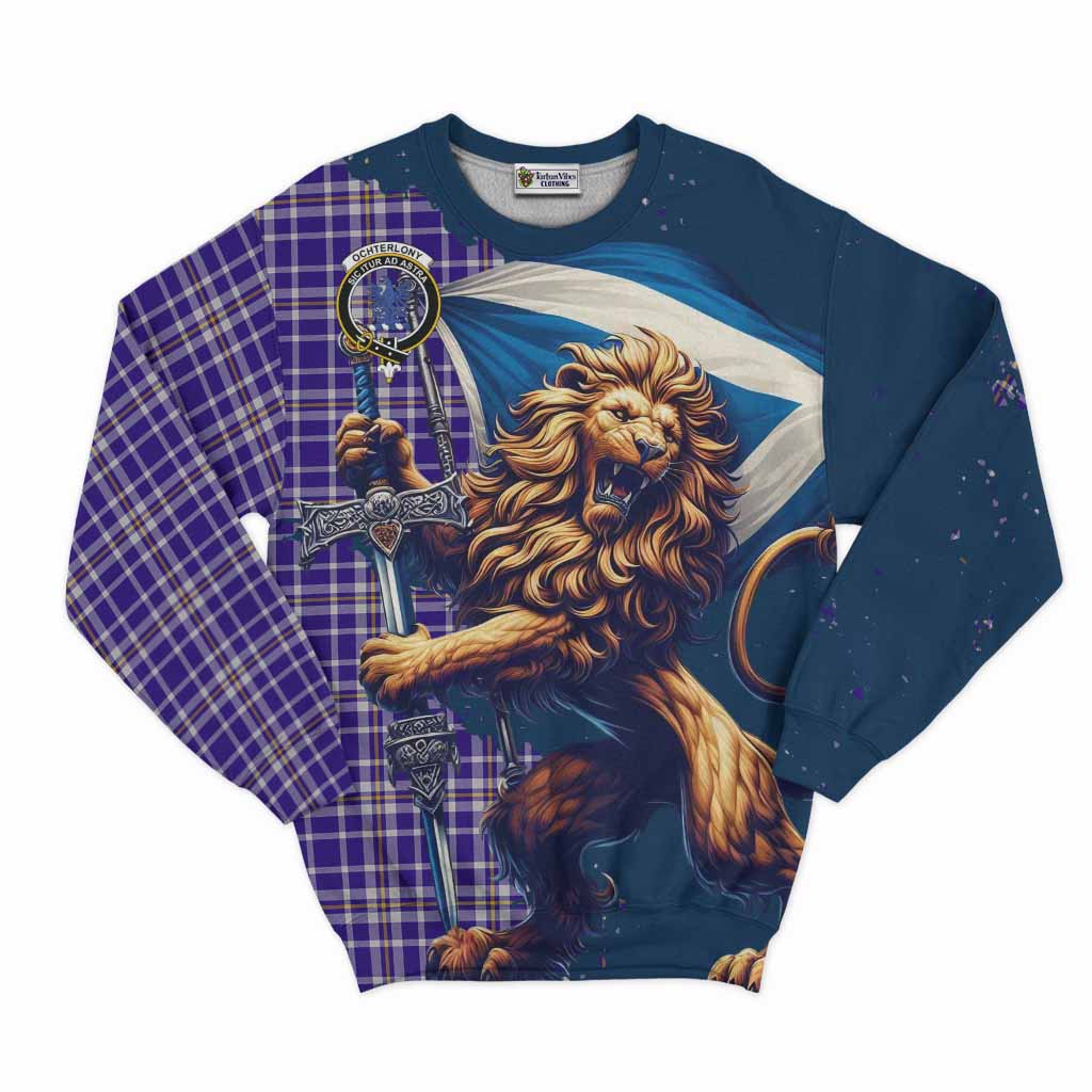 Ochterlony Tartan Family Crest Sweatshirt with Scottish Majestic Lion Unisex - Tartan Vibes Clothing