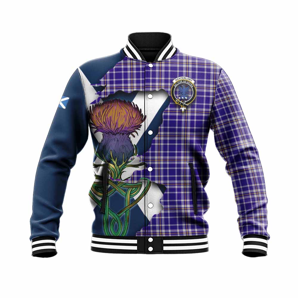Ochterlony Tartan Family Crest Baseball Jacket Scottish Thistle Celtic Inspired Unisex - Tartan Vibes Clothing