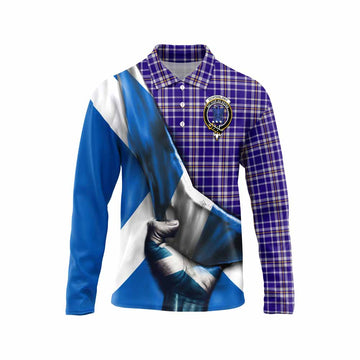 Ochterlony Tartan Long Sleeve Polo Shirt with Family Crest Scotland Patriotic Style Unisex - Tartan Vibes Clothing