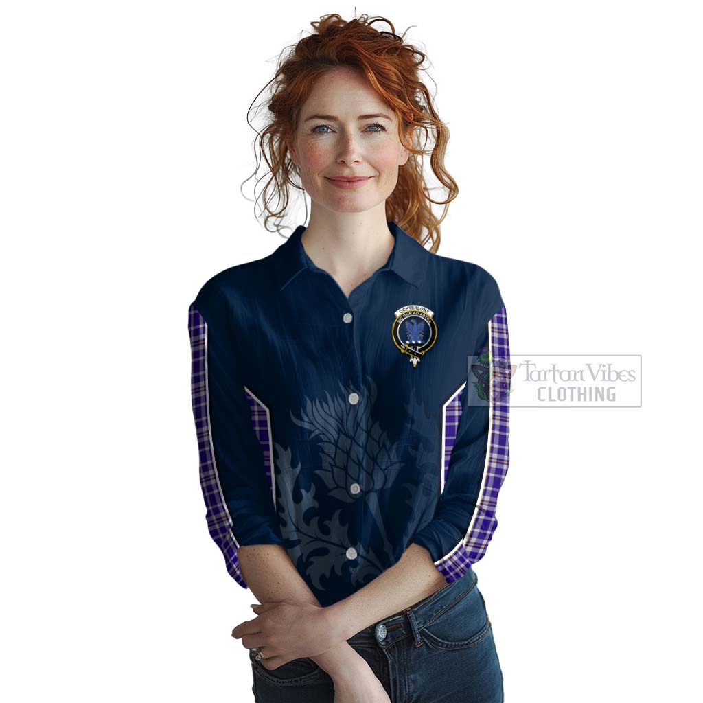 Tartan Vibes Clothing Ochterlony Tartan Women's Casual Shirt with Family Crest and Scottish Thistle Vibes Sport Style