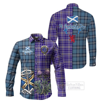 Ochterlony Tartan Long Sleeve Button Shirt Happy St. Andrew's Day Half Tartan Style Men's Shirt S - Tartan Vibes Clothing