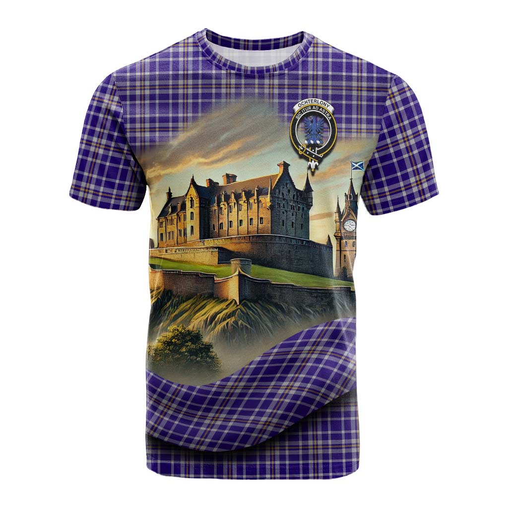 Tartan Vibes Clothing Ochterlony Tartan Family Crest Cotton T-shirt with Scottish Ancient Castle Style