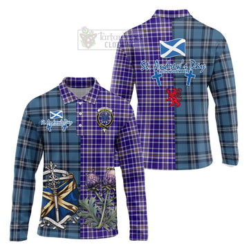 Ochterlony Tartan Long Sleeve Polo Shirt Happy St. Andrew's Day Half Tartan Style Unisex - Tartan Vibes Clothing