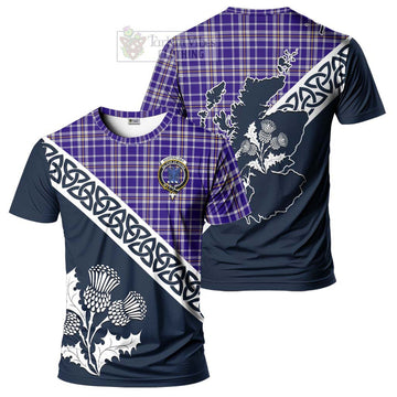 Ochterlony Tartan T-Shirt Featuring Thistle and Scotland Map