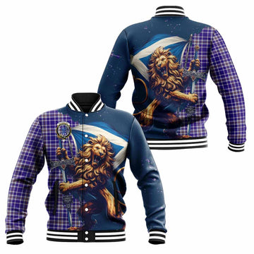 Ochterlony Tartan Family Crest Baseball Jacket with Scottish Majestic Lion Unisex - Tartan Vibes Clothing