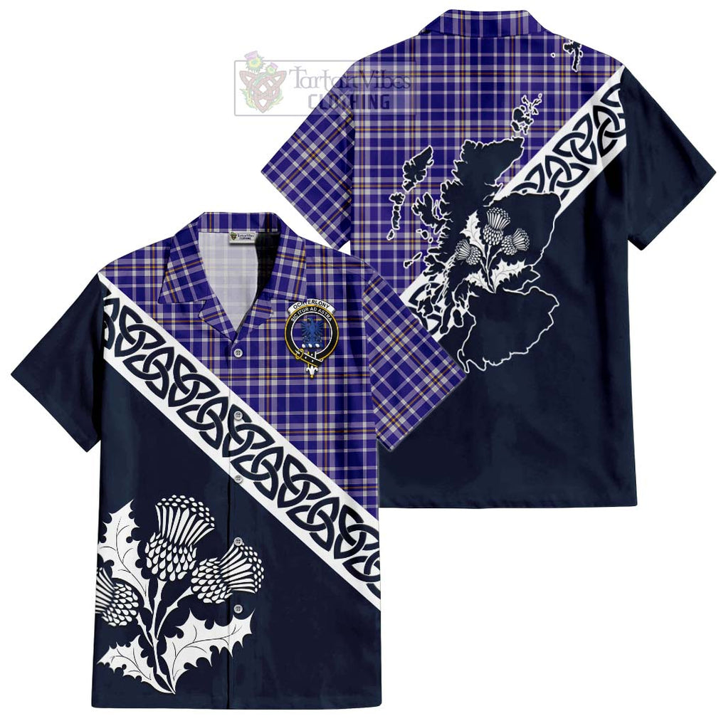 Ochterlony Tartan Hawaiian Shirt Featuring Thistle and Scotland Map Kid - Tartan Vibes Clothing
