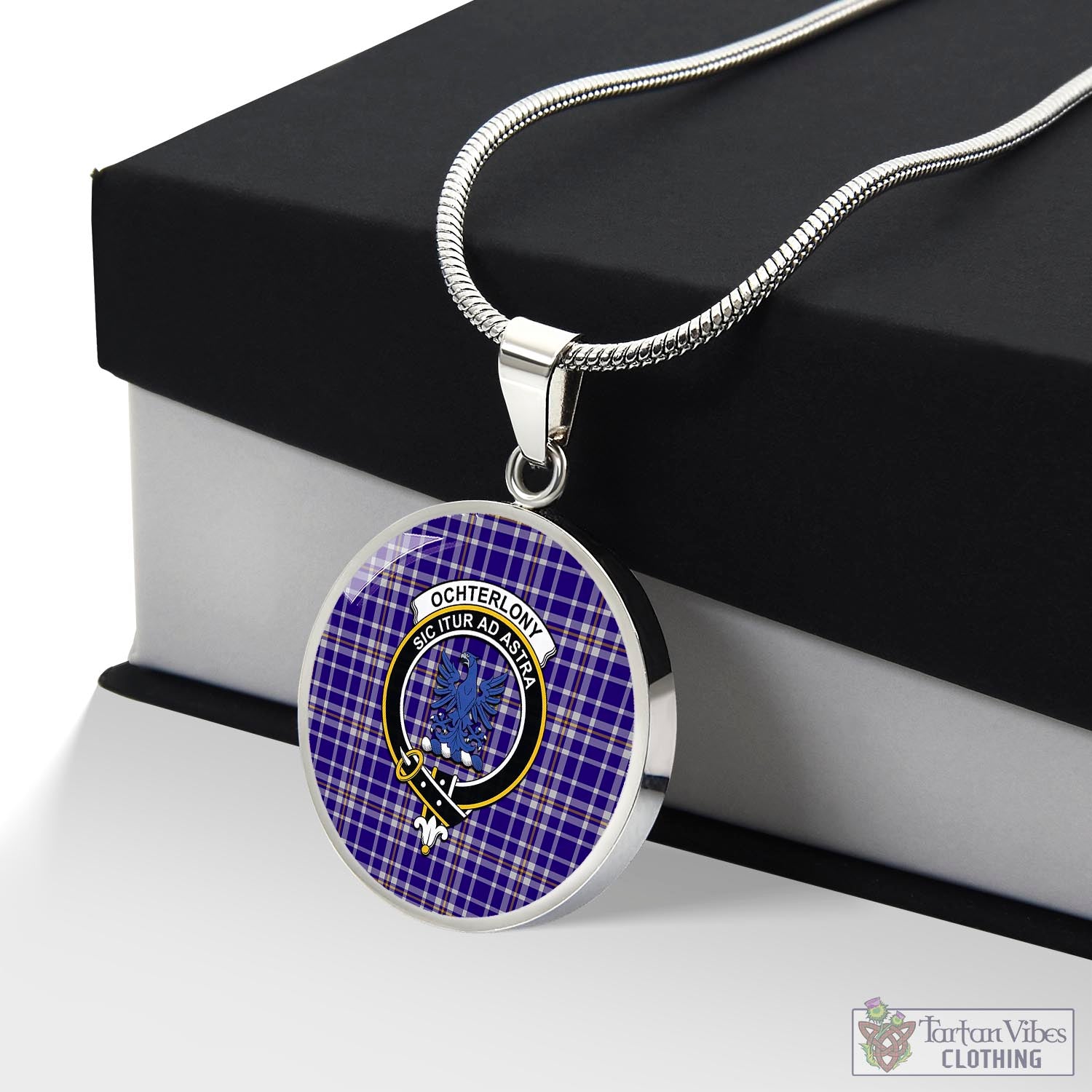 Ochterlony Tartan Circle Necklace with Family Crest Luxury Necklace (Silver) No - Tartan Vibes Clothing