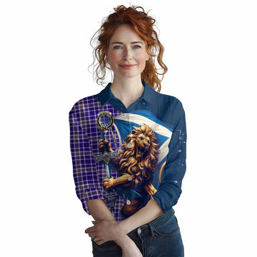 Ochterlony Tartan Family Crest Women's Casual Shirt with Scottish Majestic Lion Female - Tartan Vibes Clothing