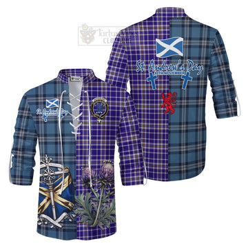 Ochterlony Tartan Ghillie Kilt Shirt Happy St. Andrew's Day Half Tartan Style Men - Tartan Vibes Clothing