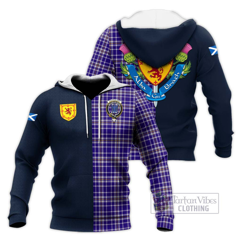 Ochterlony Tartan Knitted Hoodie Alba with Scottish Lion Royal Arm Half Style Unisex Knitted Pullover Hoodie - Tartan Vibes Clothing