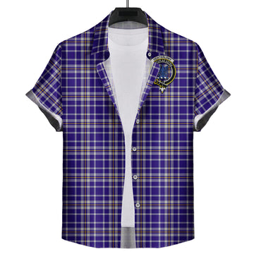 Ochterlony Tartan Short Sleeve Button Down Shirt with Family Crest