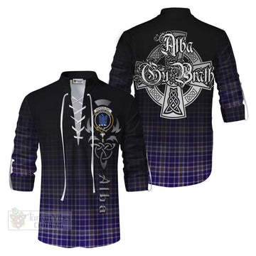 Ochterlony Tartan Ghillie Kilt Shirt Featuring Alba Gu Brath Family Crest Celtic Inspired Men - Tartan Vibes Clothing