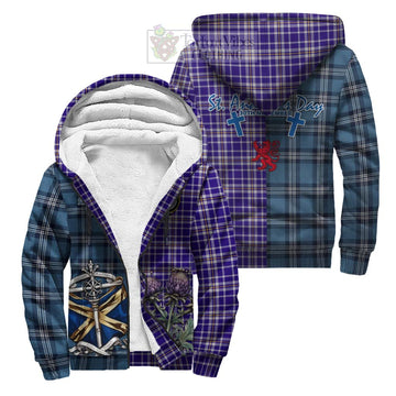 Ochterlony Tartan Sherpa Hoodie Happy St. Andrew's Day Half Tartan Style Unisex S - Tartan Vibes Clothing