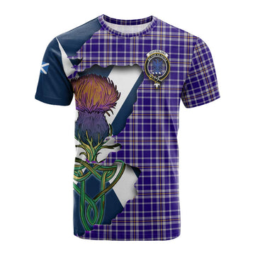 Ochterlony Tartan Family Crest Cotton T-shirt Scottish Thistle Celtic Inspired