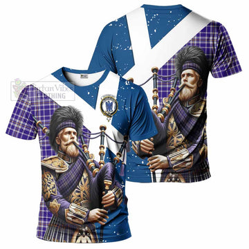 Ochterlony Tartan T-Shirt with Family Crest Scottish Bagpiper Vibes