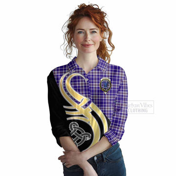 Ochterlony Tartan Women's Casual Shirt with Family Crest and Celtic Symbol Style Female - Tartan Vibes Clothing