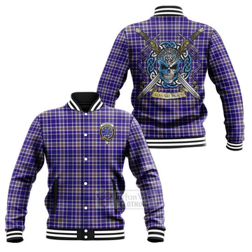 Ochterlony Tartan Baseball Jacket with Family Crest Celtic Skull Style Unisex - Tartan Vibes Clothing