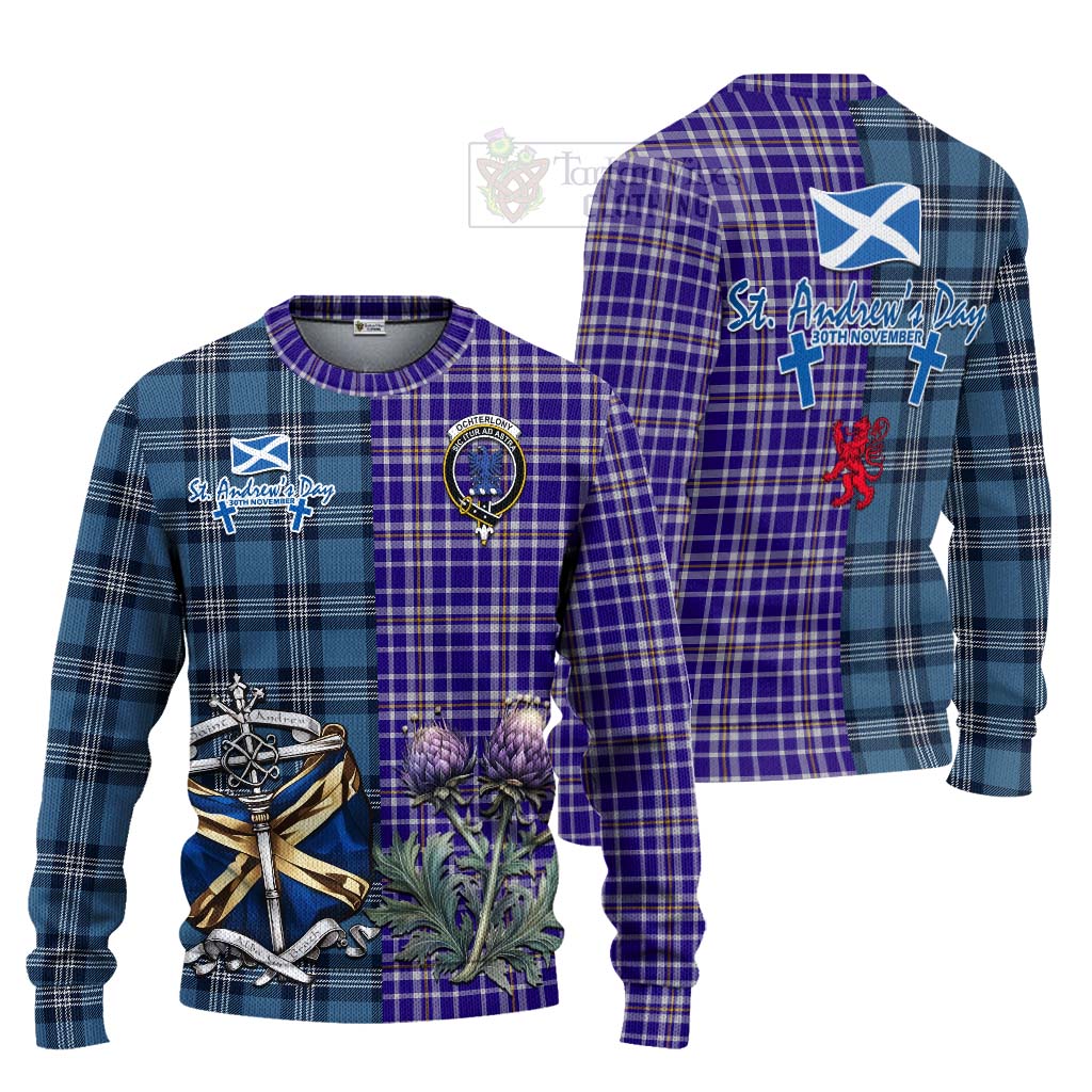 Ochterlony Tartan Knitted Sweater Happy St. Andrew's Day Half Tartan Style Unisex - Tartan Vibes Clothing