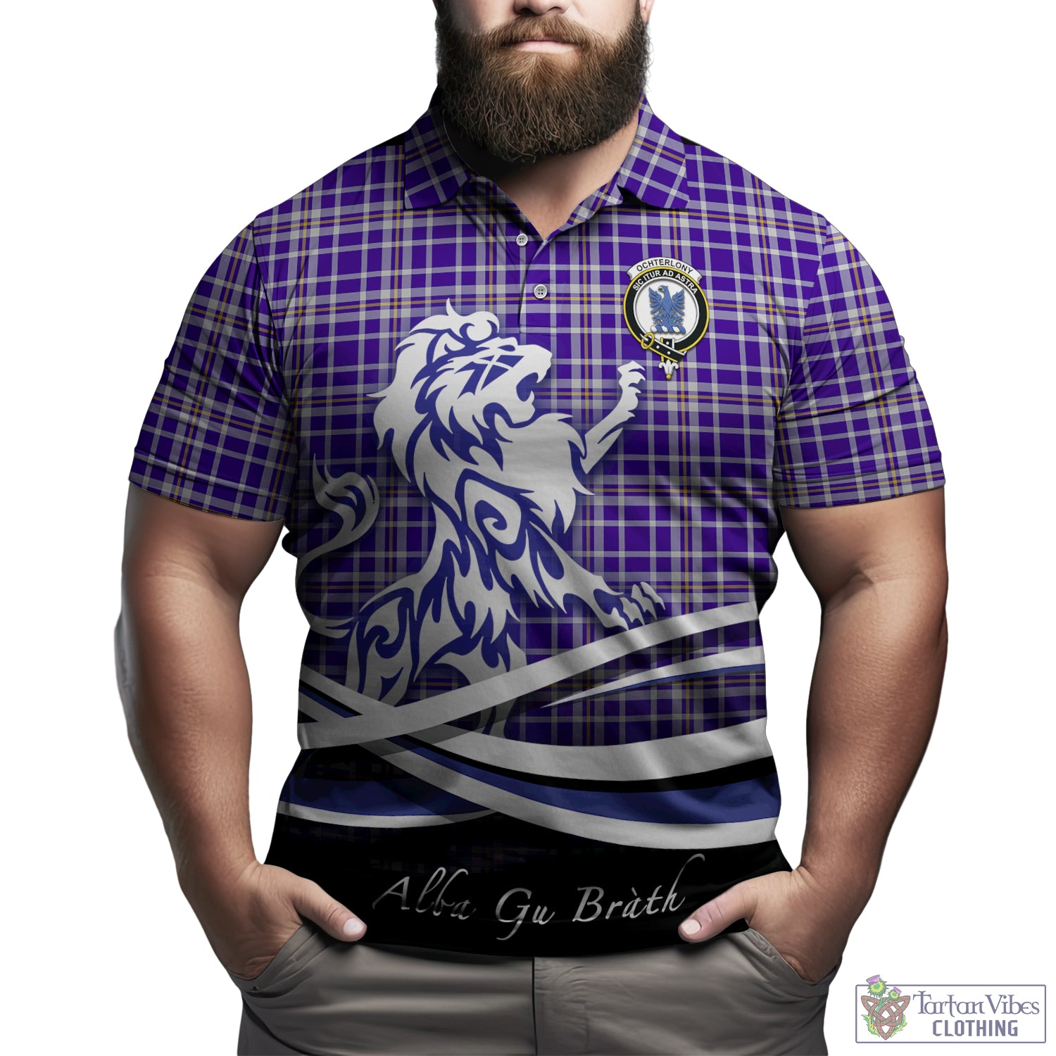 Ochterlony Tartan Polo Shirt with Alba Gu Brath Regal Lion Emblem Kid - Tartan Vibes Clothing