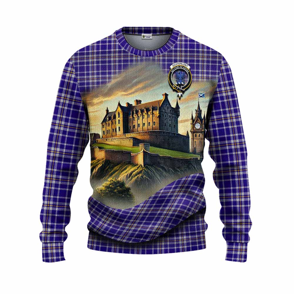 Ochterlony Tartan Family Crest Knitted Sweater with Scottish Ancient Castle Style Unisex - Tartan Vibes Clothing