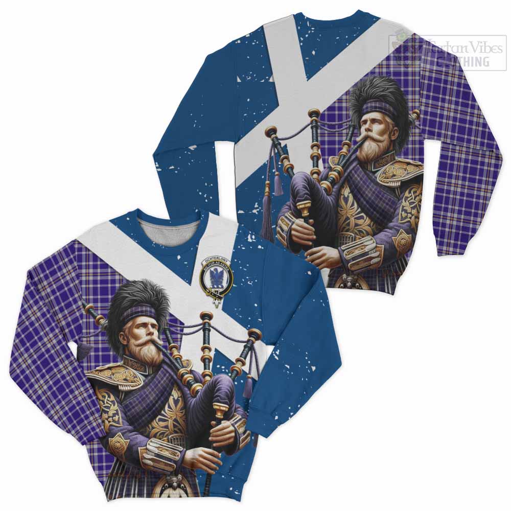 Ochterlony Tartan Sweatshirt with Family Crest Scottish Bagpiper Vibes Unisex - Tartan Vibes Clothing