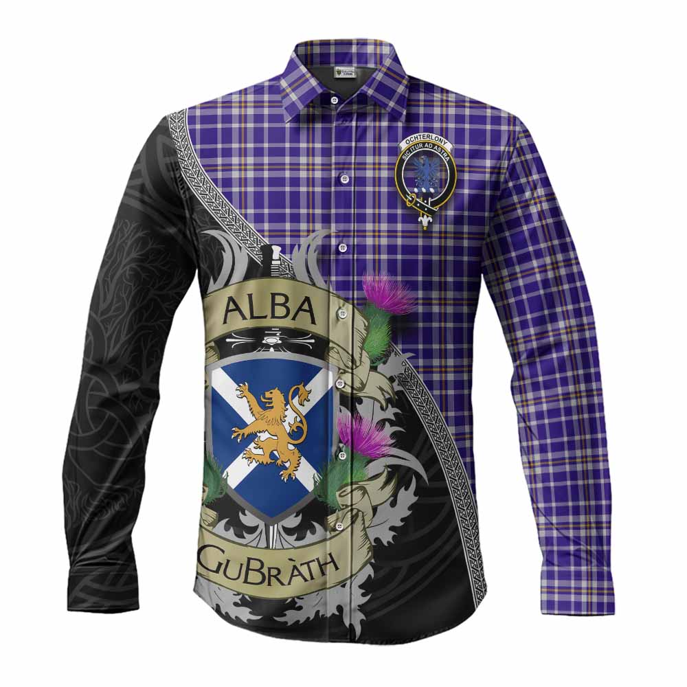 Ochterlony Tartan Family Crest Long Sleeve Button Shirt Lion Rampant Royal Thistle Shield Celtic Inspired Men's Shirt S - Tartan Vibes Clothing